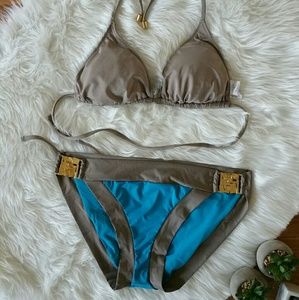 Trina Turk Blue Gray Silver Swim Bikini NEW M 6 10